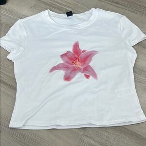White T-Shirt with Pink Floral Design